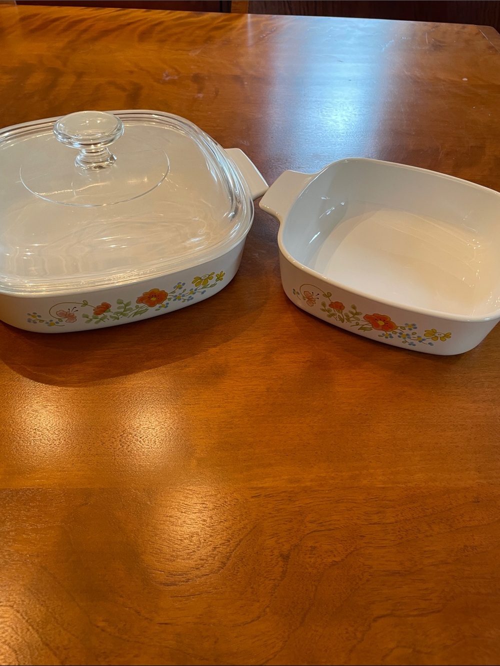 2 Corning casseroles, Wildflower pattern.
